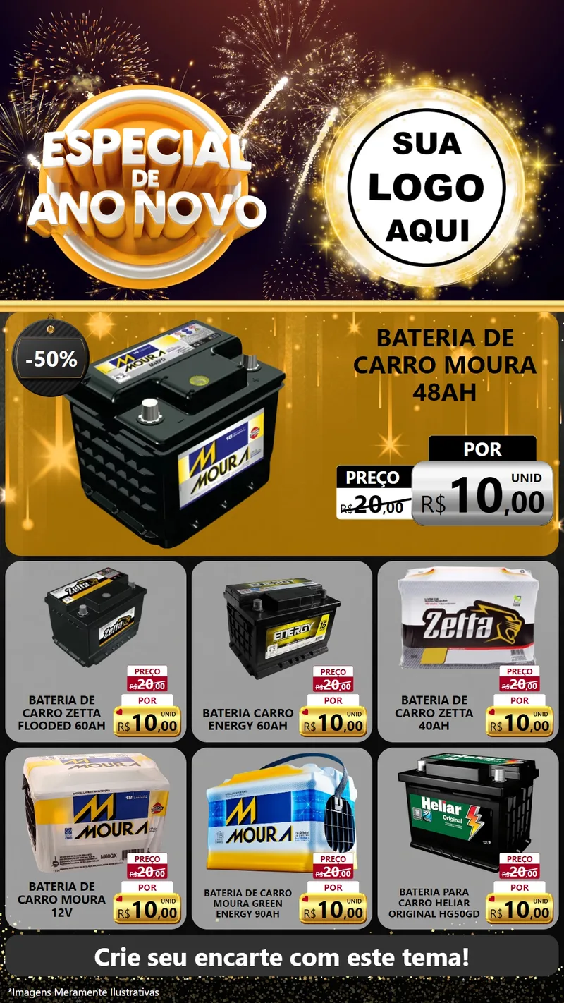 Modelo de Rede Social para Stories com o tema Especial de Ano Novo para Baterias Elétricas
