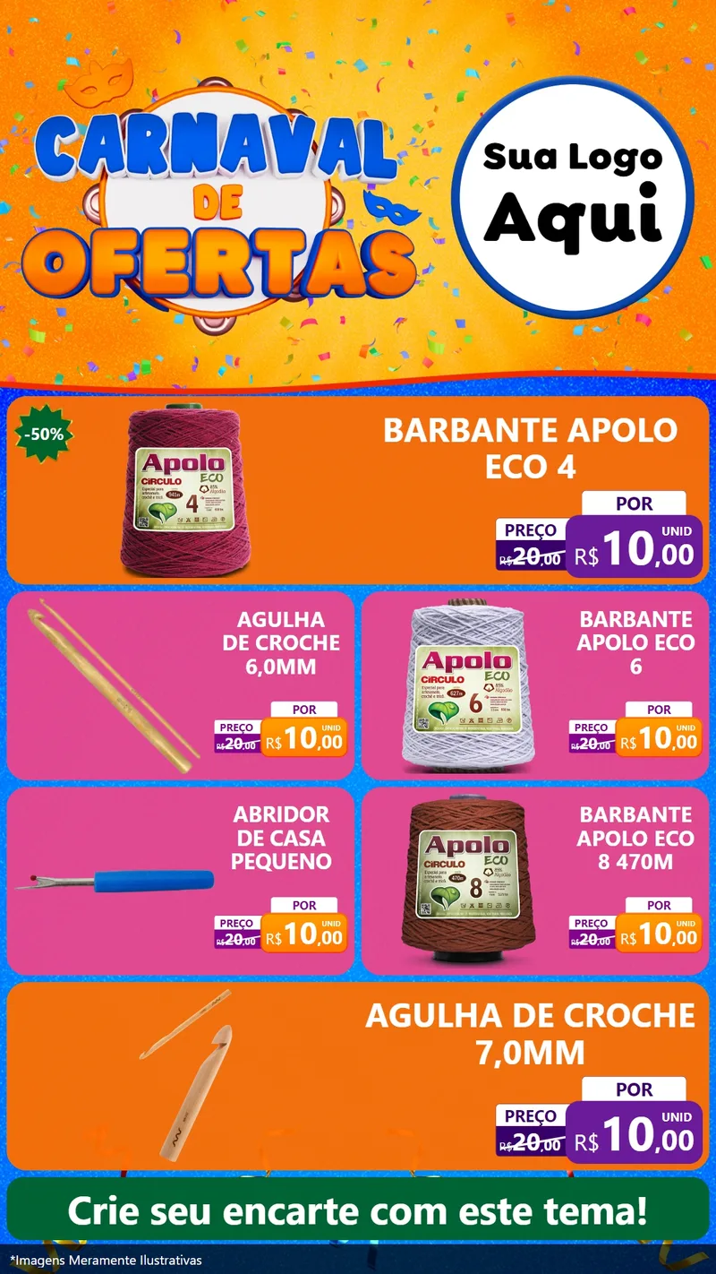 Modelo de TV para TV Vertical com o tema Carnaval de Ofertas para Armarinho e Aviamentos