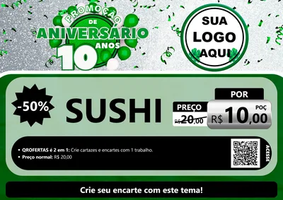 Modelo de Cartaz para Cartaz A4 Horizontal com o tema Promoção de Aniversário - 10 Anos para Comida japonesa