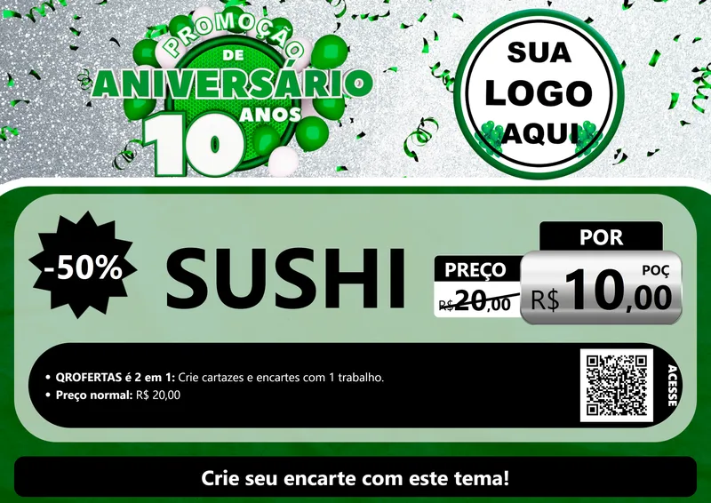 Modelo de Cartaz para Cartaz A4 Horizontal com o tema Promoção de Aniversário - 10 Anos para Comida japonesa