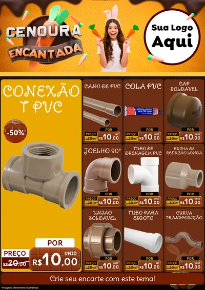 Modelo de Encarte para Encarte A4 Vertical com o tema Cenoura Encantada - Páscoa para Tubos e conexões