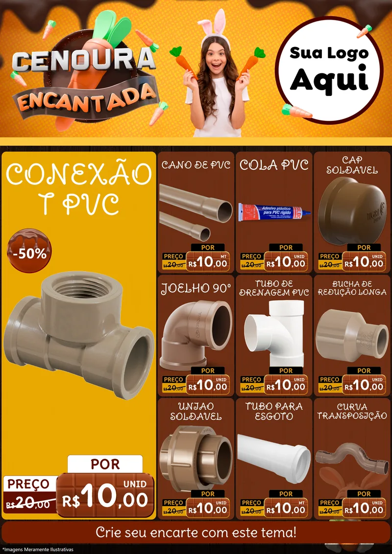 Modelo de Encarte para Encarte A4 Vertical com o tema Cenoura Encantada - Páscoa para Tubos e conexões