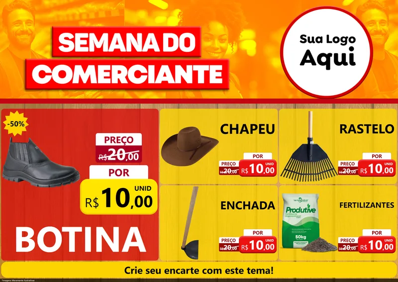 Modelo de Encarte para Encarte A4 Horizontal com o tema Semana do Comerciante para Agropecuária