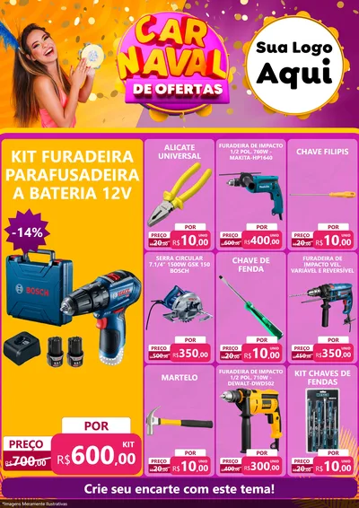 Modelo de Encarte para Encarte A4 Vertical com o tema Carnaval de Ofertas para Maquinas e Ferramentas