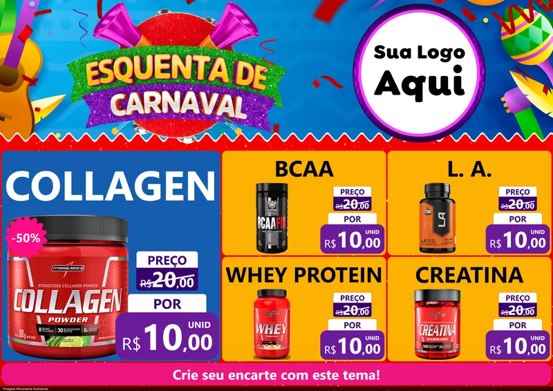 Modelo de Encarte para Encarte A4 Horizontal com o tema Esquenta de Carnaval para Suplementos alimentares