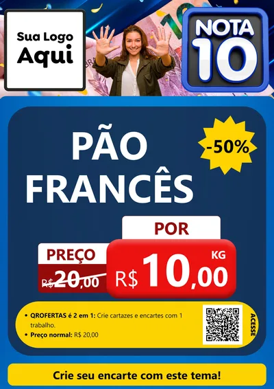Modelo de Cartaz para Cartaz A4 Vertical com o tema Nota 10 para Padaria