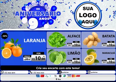 Modelo de Encarte para Encarte A4 Horizontal com o tema Promoção de Aniversário - 9 Anos para Hortifrúti