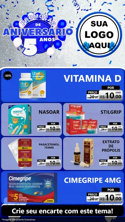 Modelo de TV para TV Vertical com o tema Promoção de Aniversário - 5 Anos para Farmácia