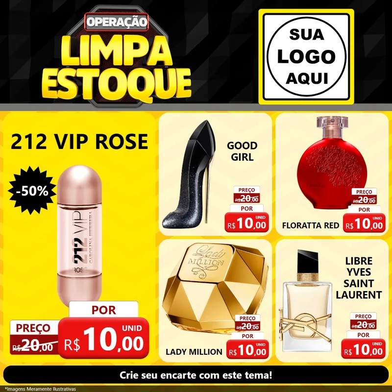 Modelo de Rede Social para Feed Facebook com o tema Operação Limpa Estoque para Perfumes