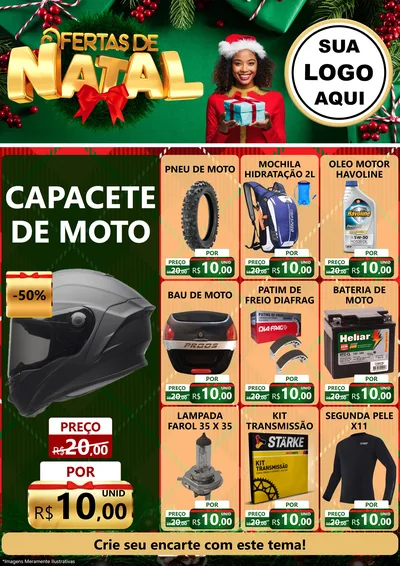Modelo de Encarte para Encarte A4 Vertical com o tema Ofertas de Natal para Moto peças