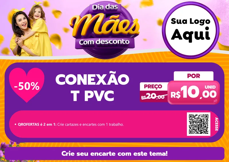 Modelo de Cartaz para Cartaz A4 Horizontal com o tema Dia das Mães com Desconto para Tubos e conexões