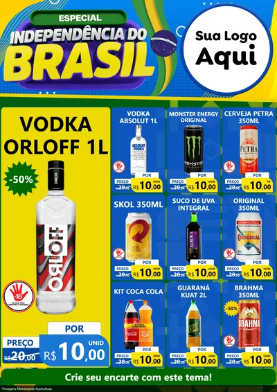 Modelo de Encarte para Encarte A4 Vertical com o tema Especial Independência do Brasil para Distribuidora de bebidas