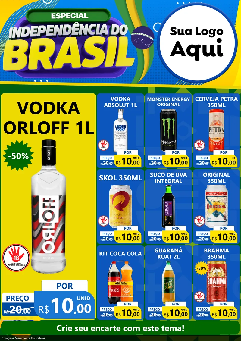 Modelo de Encarte para Encarte A4 Vertical com o tema Especial Independência do Brasil para Distribuidora de bebidas