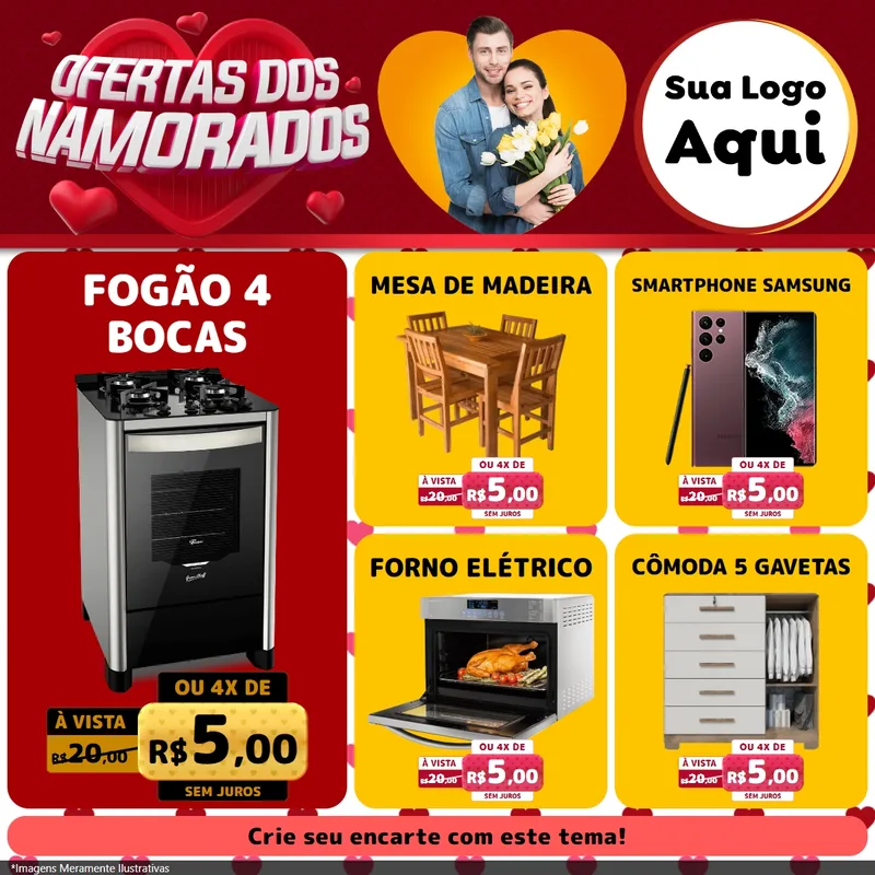 Modelo de Rede Social para Feed Facebook com o tema Ofertas Dos Namorados para Móveis e Eletro