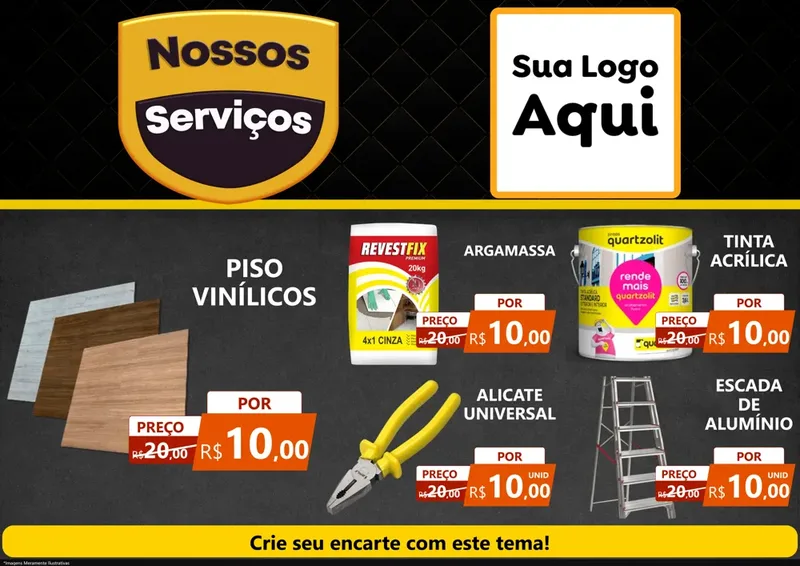 Modelo de Encarte para Encarte A4 Horizontal com o tema Nossos Serviços para Material para Construção