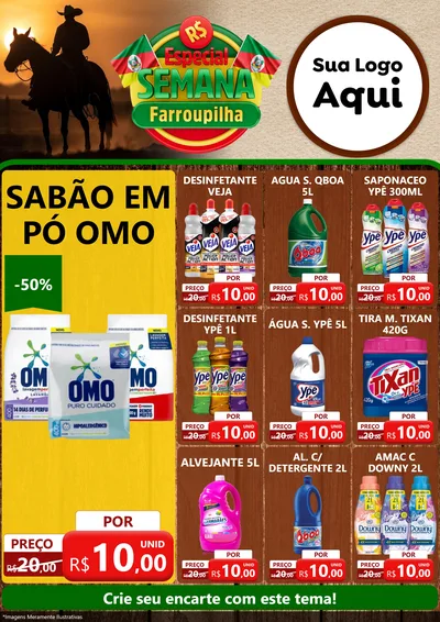 Modelo de Encarte para Encarte A4 Vertical com o tema Especial Semana Farroupilha para Produtos de Limpeza