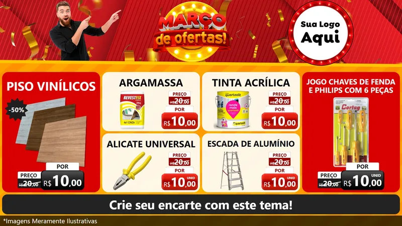 Modelo de TV para TV Horizontal com o tema Março de Ofertas! para Material para Construção