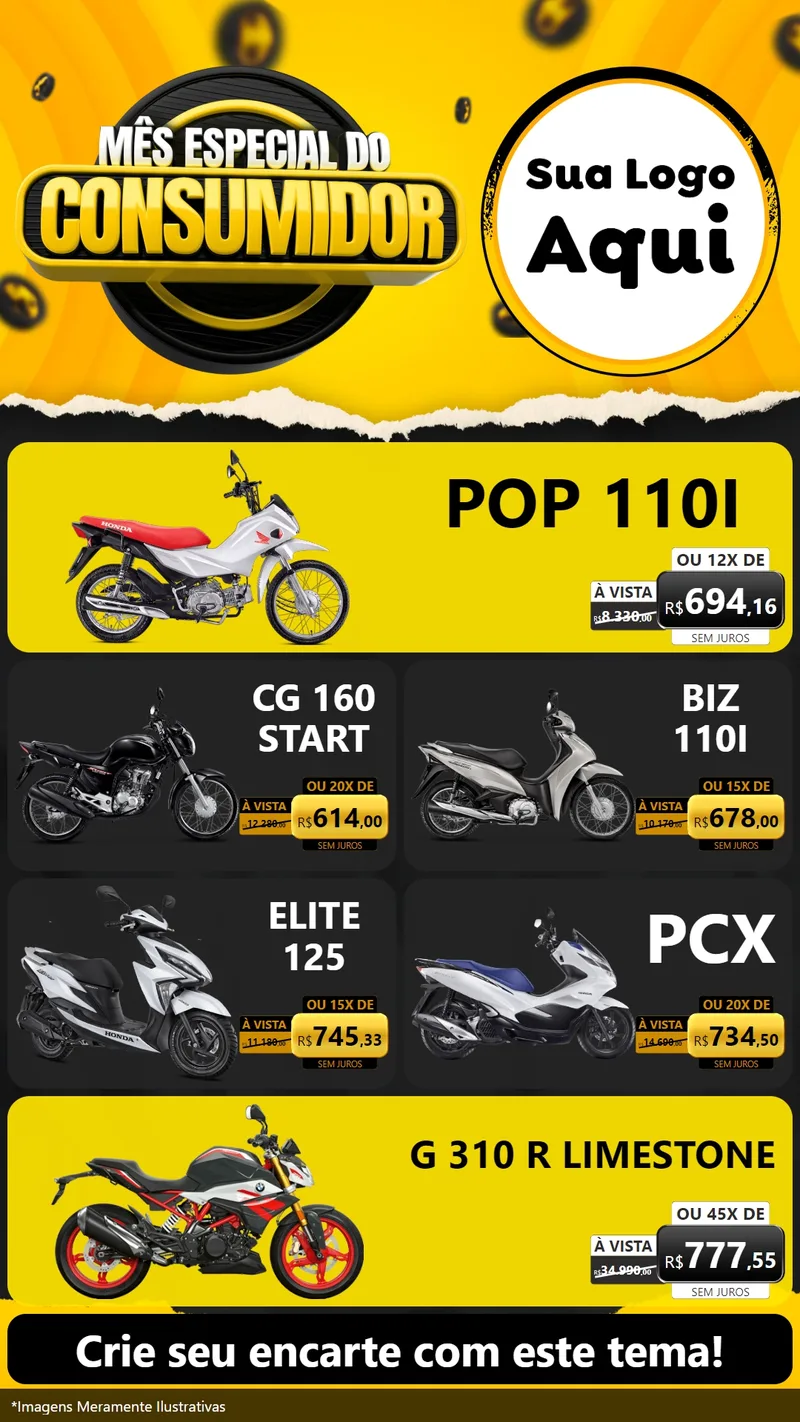 Modelo de TV para TV Vertical com o tema Mês Especial do Consumidor para Concessionaria de Motos