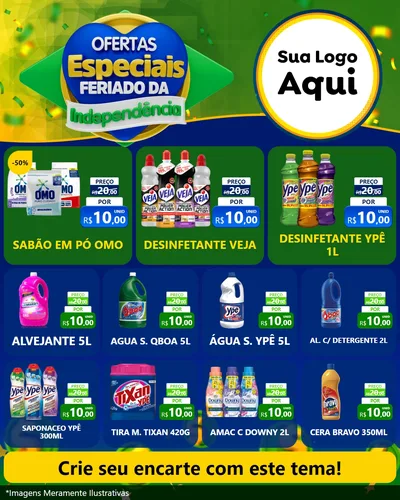 Modelo de Rede Social para Feed Instagram com o tema Ofertas Especiais Feriado da Independência para Produtos de Limpeza
