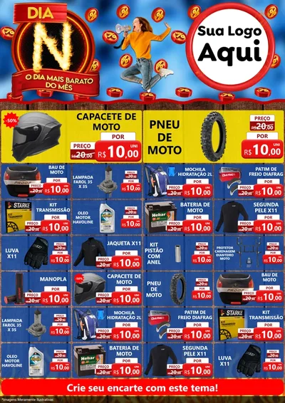 Modelo de Encarte para Encarte A4 Vertical com o tema Dia N - O Dia Mais Barato Do Mês para Moto peças