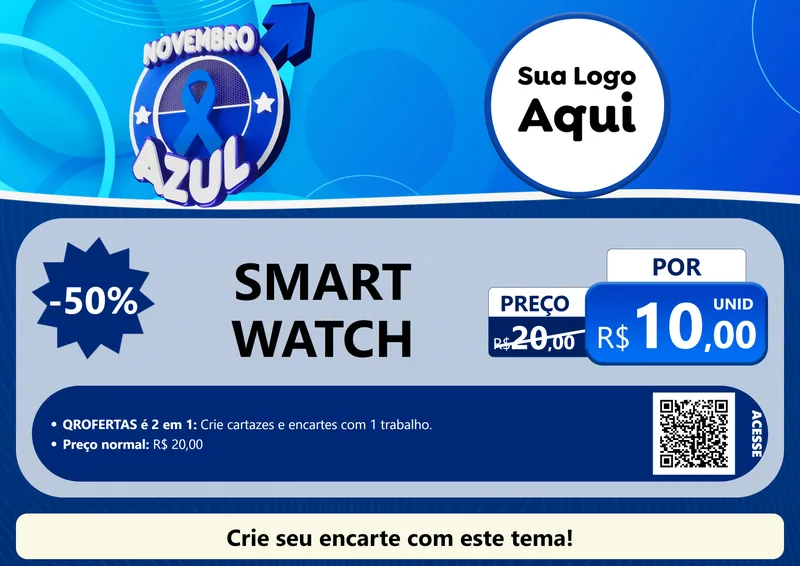 Modelo de Cartaz para Cartaz A4 Horizontal com o tema Novembro Azul para Informática