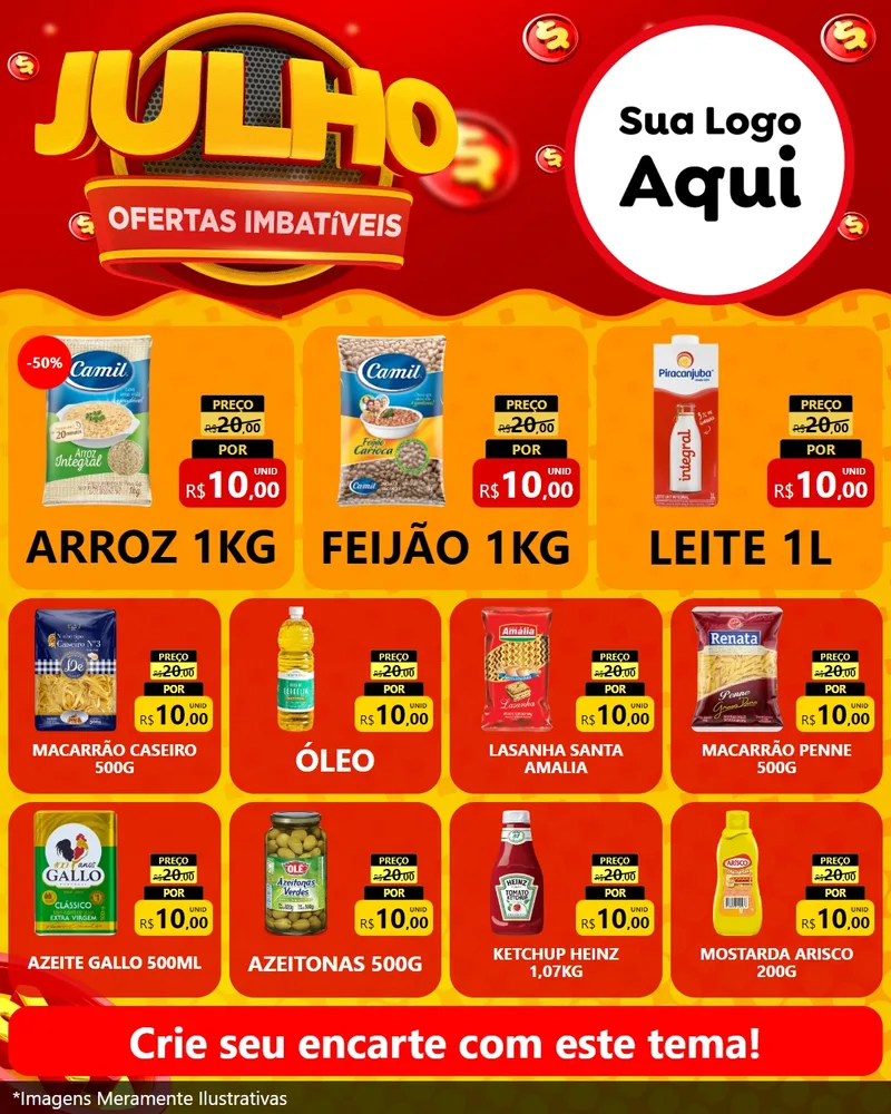 Modelo de Rede Social para Feed Instagram com o tema Julho Ofertas Imbatíveis para Supermercado