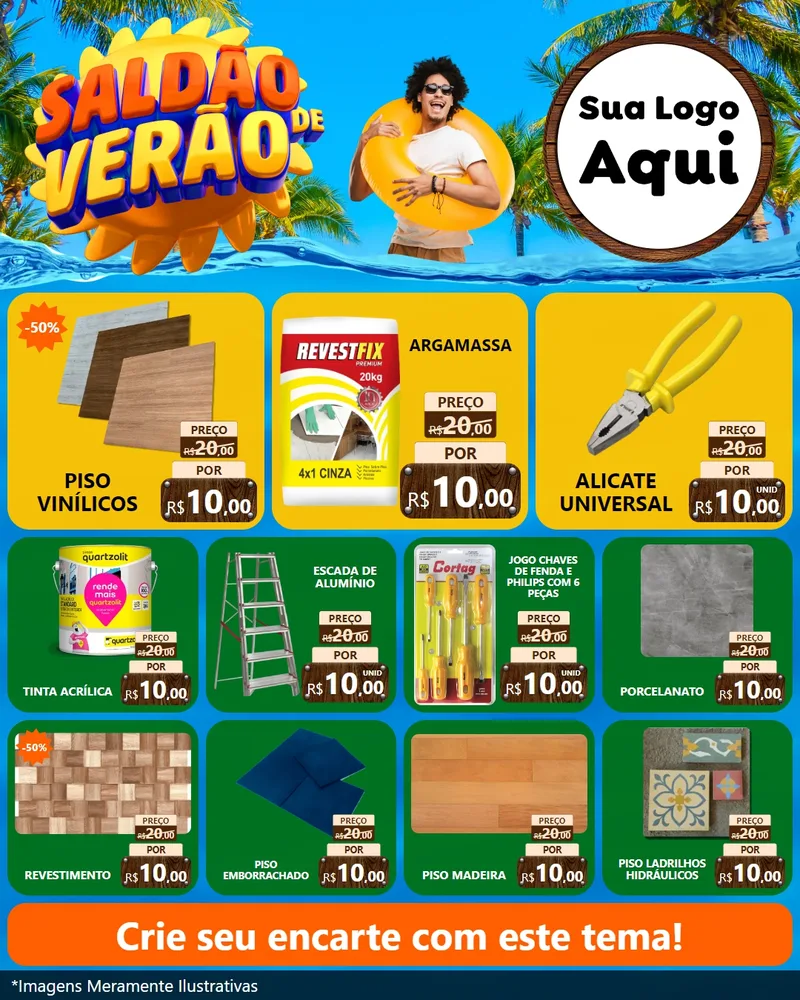 Modelo de Rede Social para Feed Instagram com o tema Saldão de Verão para Material para Construção