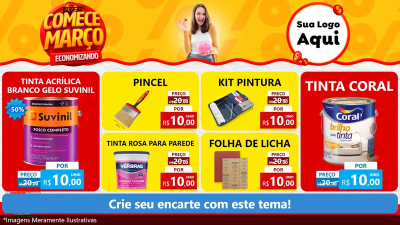 Modelo de TV para TV Horizontal com o tema Comece Março Economizando para Tintas e Ferramentas