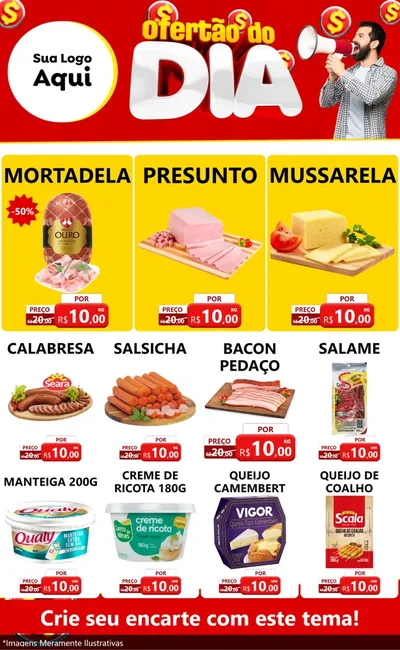 Modelo de Encarte para Encarte Grande com o tema Ofertão do dia para Frios e Laticínios