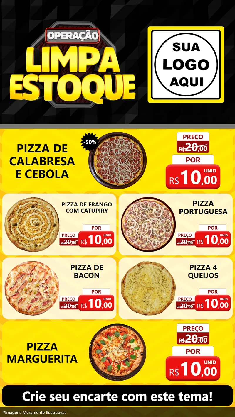 Modelo de TV para TV Vertical com o tema Operação Limpa Estoque para Pizzaria