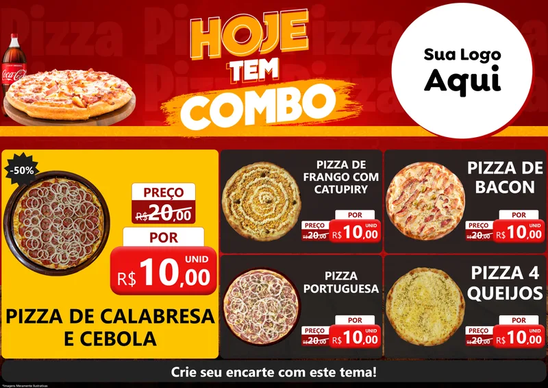 Modelo de Encarte para Encarte A4 Horizontal com o tema Hoje tem Combo para Pizzaria