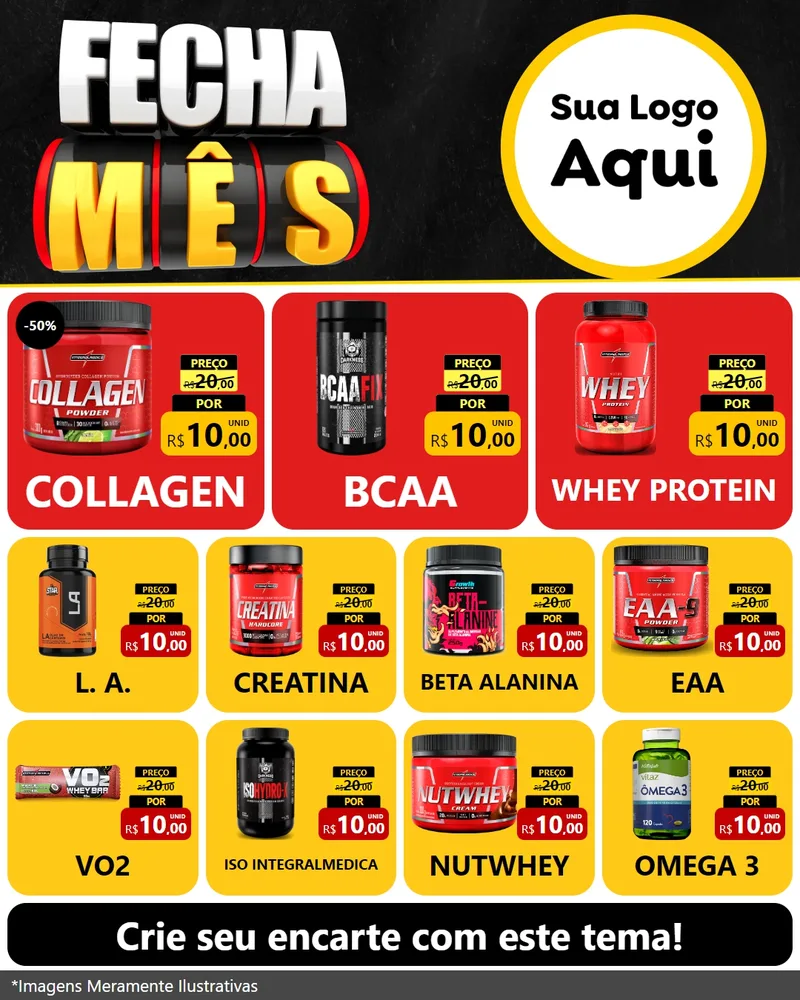 Modelo de Rede Social para Feed Instagram com o tema Fecha Mês para Suplementos alimentares