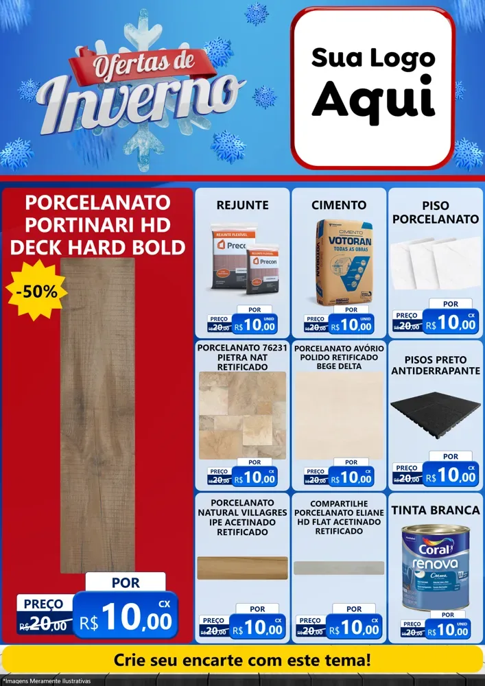 Modelo de Encarte para Encarte A4 Vertical com o tema Ofertas de Inverno para Pisos e revestimentos