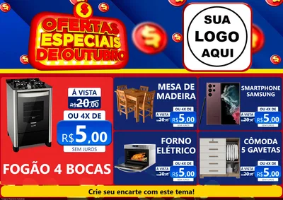 Modelo de Encarte para Encarte A4 Horizontal com o tema Ofertas Especiais de Outubro para Móveis e Eletro
