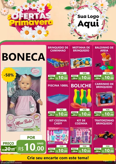 Modelo de Encarte para Encarte A4 Vertical com o tema Ofertas de Primavera para Brinquedos