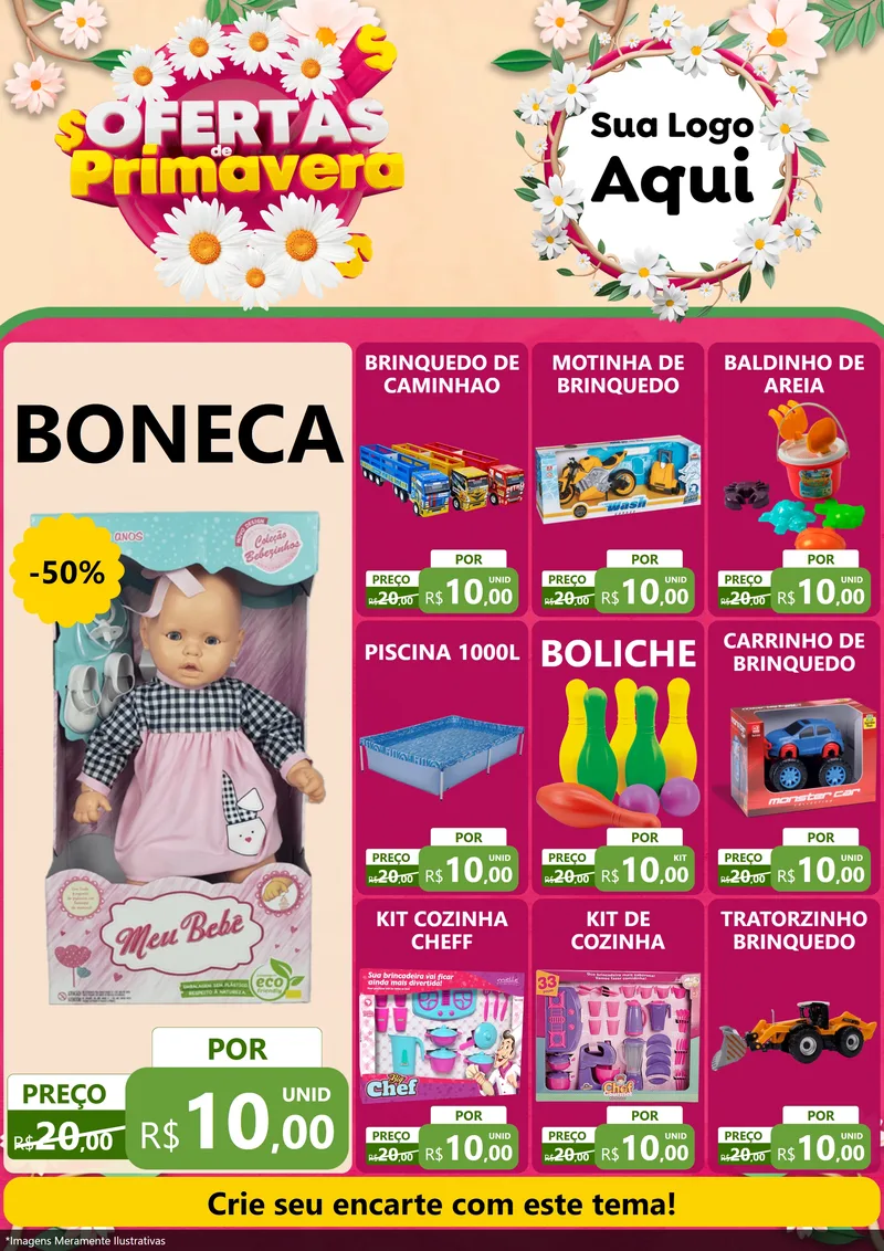 Modelo de Encarte para Encarte A4 Vertical com o tema Ofertas de Primavera para Brinquedos