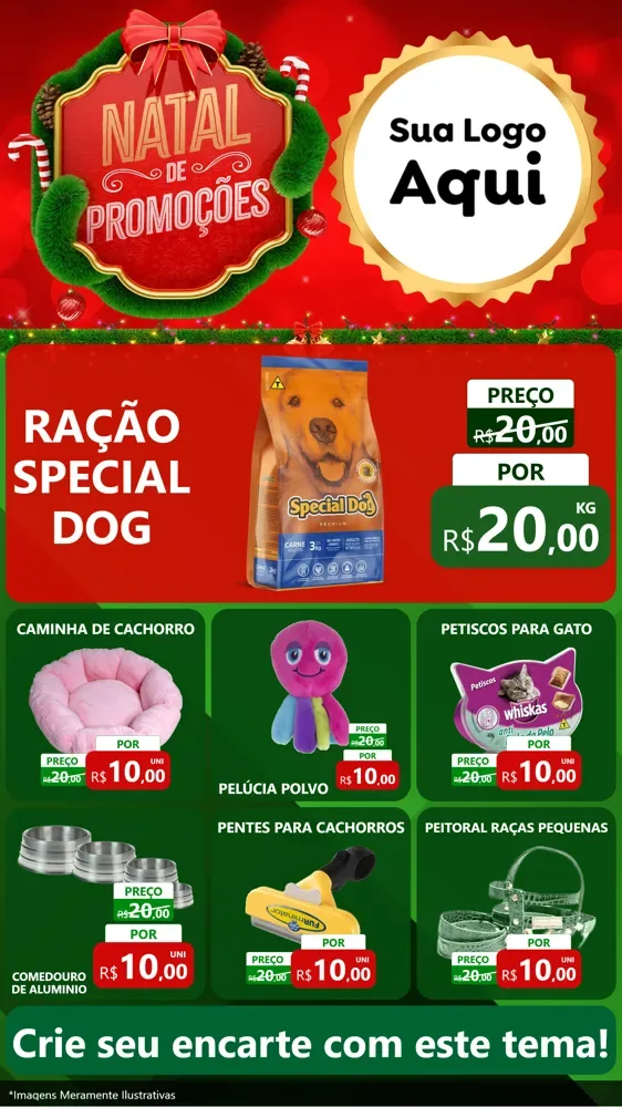 Modelo de Rede Social para Stories com o tema Natal de Promoções para Pet Shop