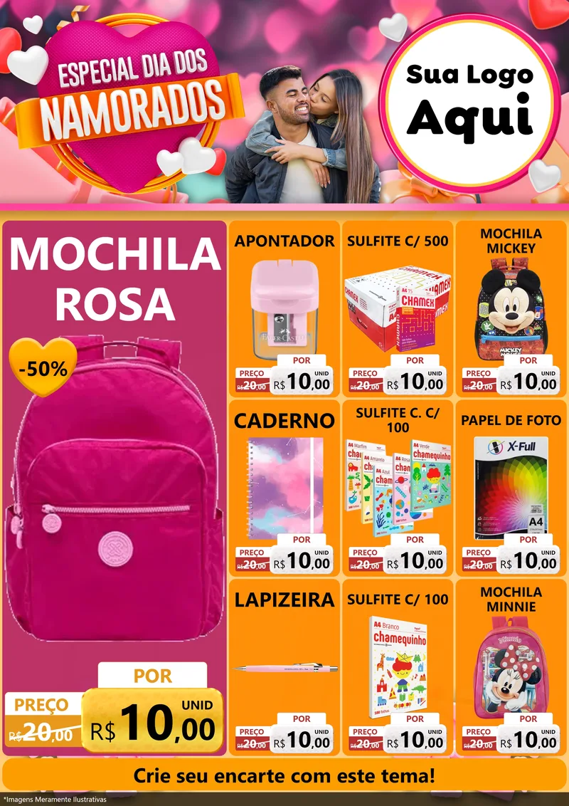 Modelo de Encarte para Encarte A4 Vertical com o tema Especial Dia dos Namorados para Papelaria
