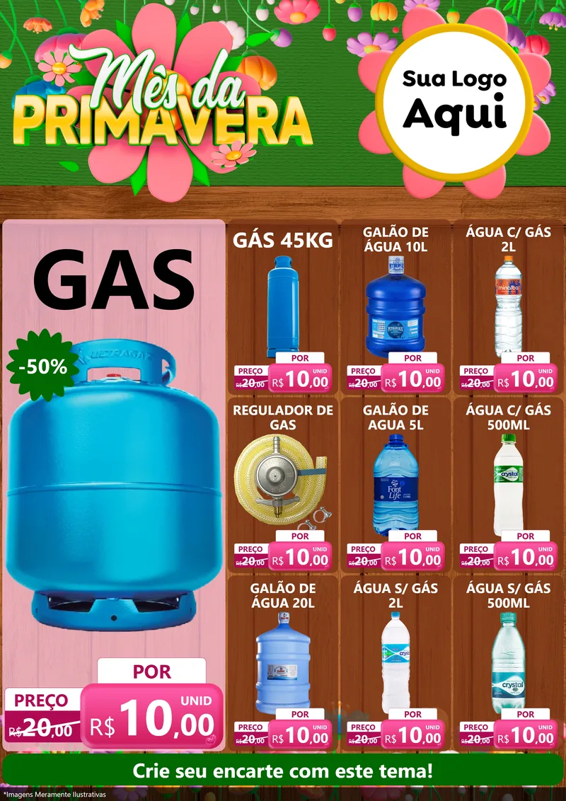 Modelo de Encarte para Encarte A4 Vertical com o tema Mês da Primavera para Água e gás
