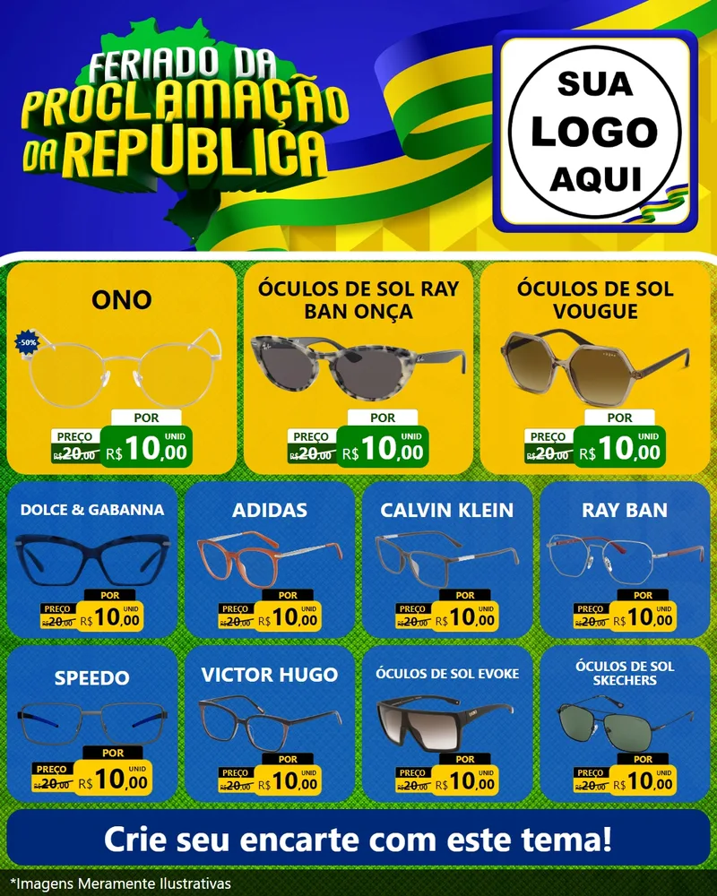 Modelo de Rede Social para Feed Instagram com o tema Feriado da Proclamação da República para Óticas