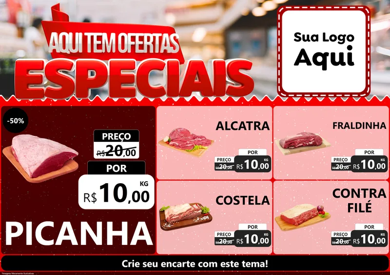 Modelo de Encarte para Encarte A4 Horizontal com o tema Aqui Tem Ofertas Especiais para Açougue