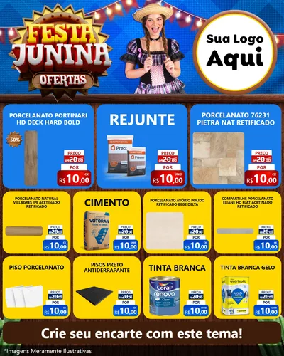 Modelo de Rede Social para Feed Instagram com o tema Festa Junina Ofertas para Pisos e revestimentos