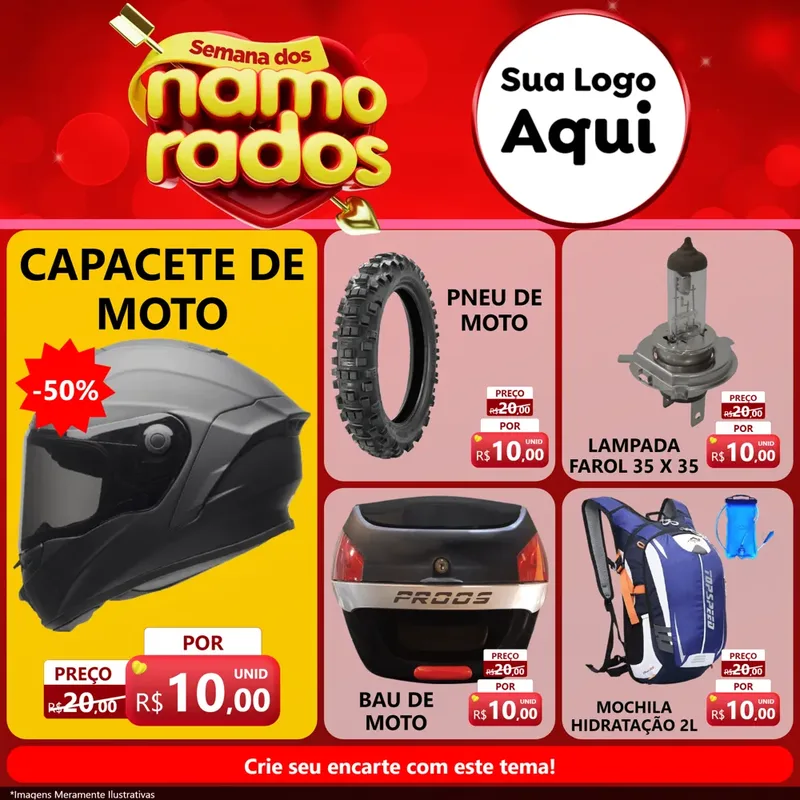 Modelo de Rede Social para Feed Facebook com o tema Semana dos namorados para Moto peças