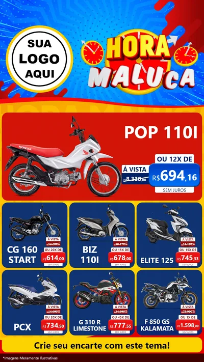 Modelo de Rede Social para Stories com o tema Hora Maluca para Concessionaria de Motos
