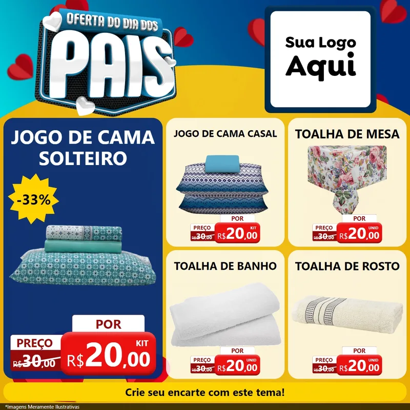 Modelo de Rede Social para Feed Facebook com o tema Oferta Do Dia Dos Pais para Cama, Mesa e Banho