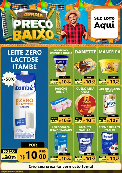 Modelo de Encarte para Encarte A4 Vertical com o tema Arraiá de Preço Baixo - Junina para Frios e Laticínios