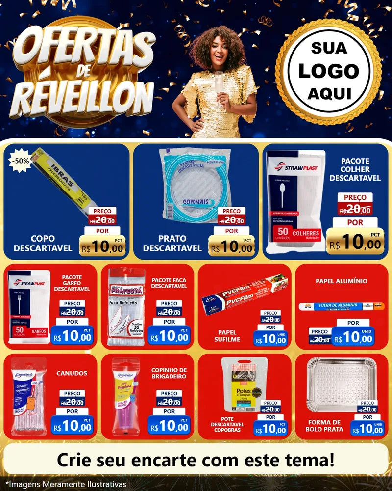 Modelo de Rede Social para Feed Instagram com o tema Ofertas de Réveillon para Embalagens