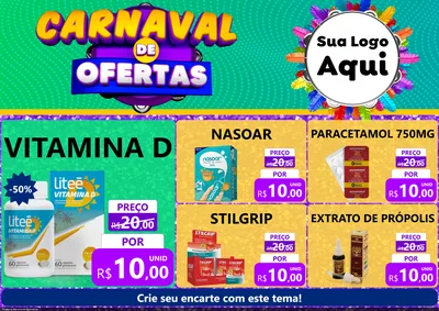 Modelo de Encarte para Encarte A4 Horizontal com o tema Carnaval de Ofertas para Farmácia