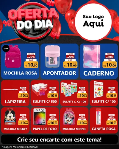 Modelo de Rede Social para Feed Instagram com o tema Oferta do Dia para Papelaria