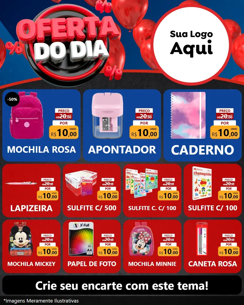 Modelo de Rede Social para Feed Instagram com o tema Oferta do Dia para Papelaria